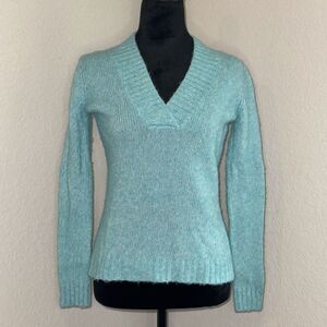 Vintage Y2K New York & Company Sweater Women's Small Blue Wool Knitted V Neck